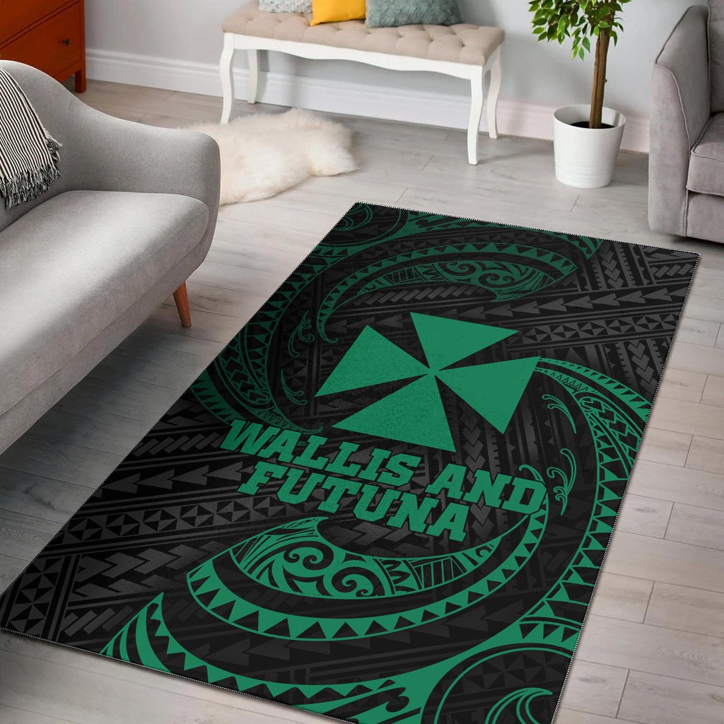 Wallis And Futuna Polynesian Area Rug - Green Tribal Wave