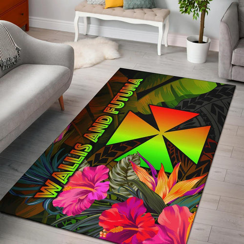 Wallis and Futuna Polynesian Area Rug - Hibiscus and Banana Leaves