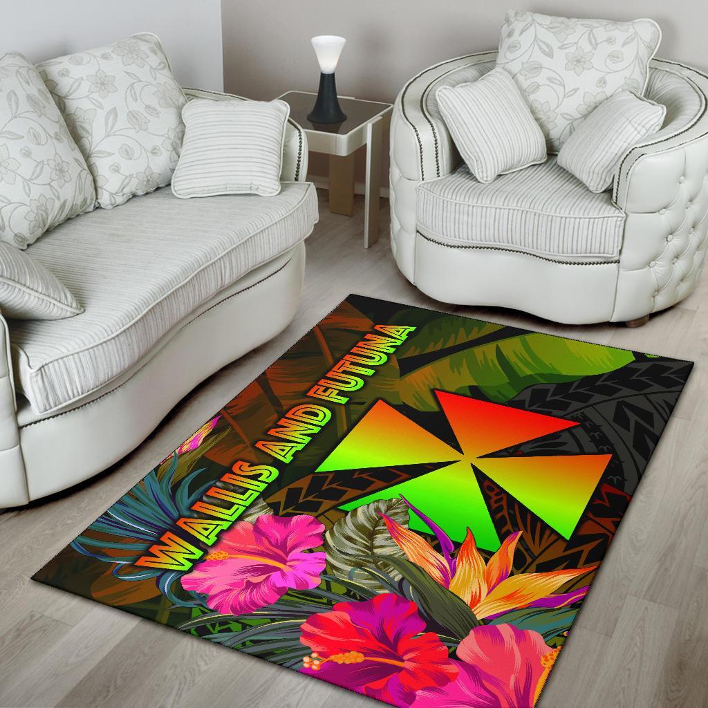 Wallis and Futuna Polynesian Area Rug - Hibiscus and Banana Leaves