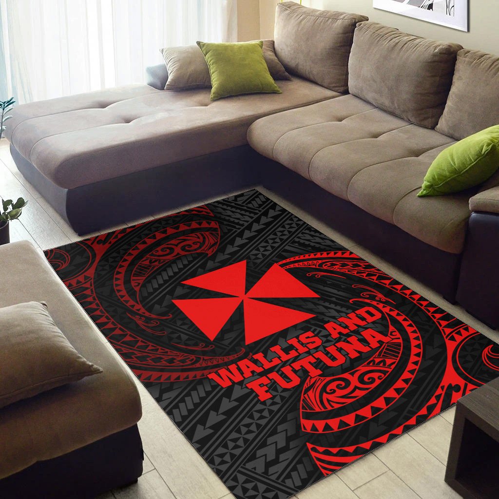 Wallis And Futuna Polynesian Area Rug - Red Tribal Wave