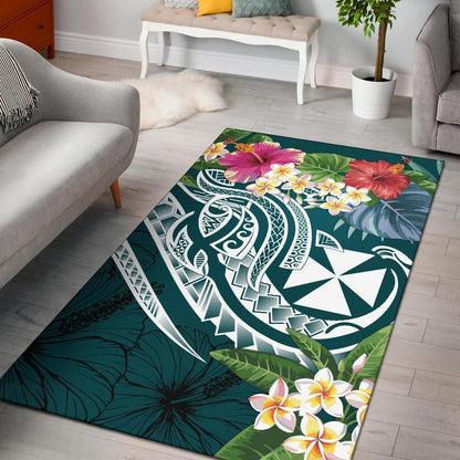 Wallis and Futuna Polynesian Area Rug - Summer Plumeria (Turquoise)