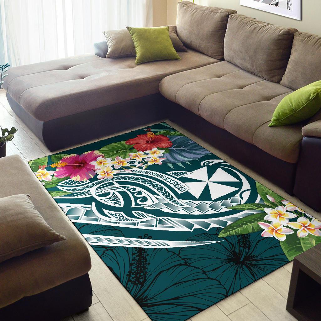 Wallis and Futuna Polynesian Area Rug - Summer Plumeria (Turquoise)