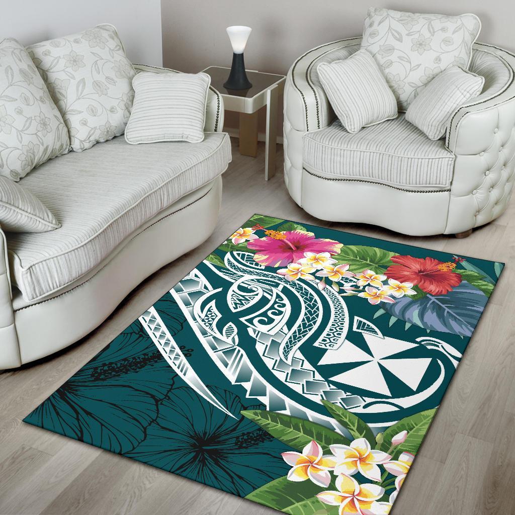 Wallis and Futuna Polynesian Area Rug - Summer Plumeria (Turquoise)