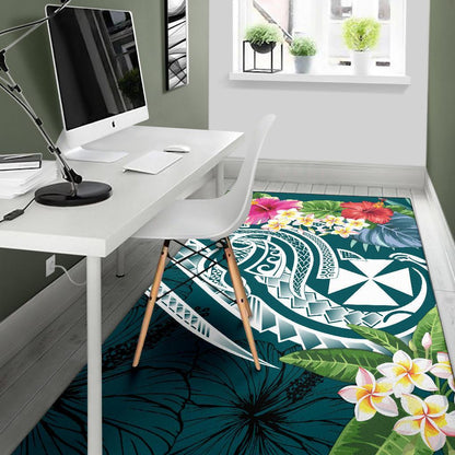 Wallis and Futuna Polynesian Area Rug - Summer Plumeria (Turquoise)