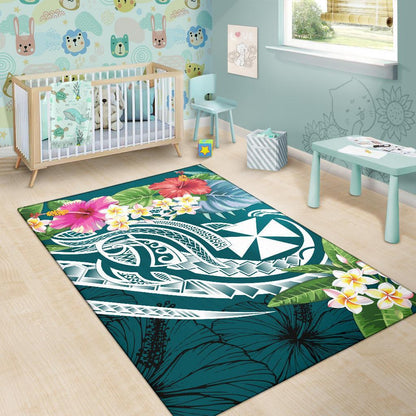 Wallis and Futuna Polynesian Area Rug - Summer Plumeria (Turquoise)