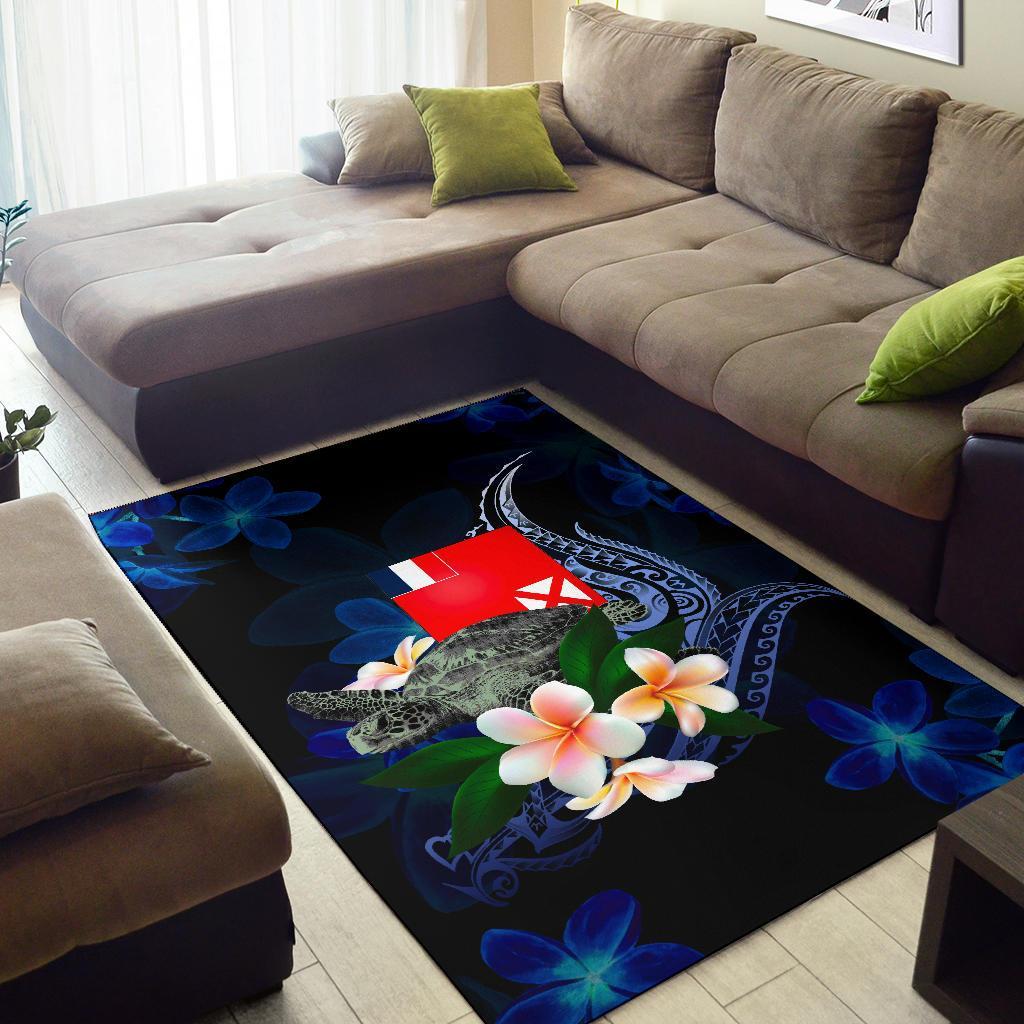 Wallis and Futuna Polynesian Area Rug - Turtle With Plumeria Flowers