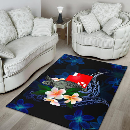 Wallis and Futuna Polynesian Area Rug - Turtle With Plumeria Flowers