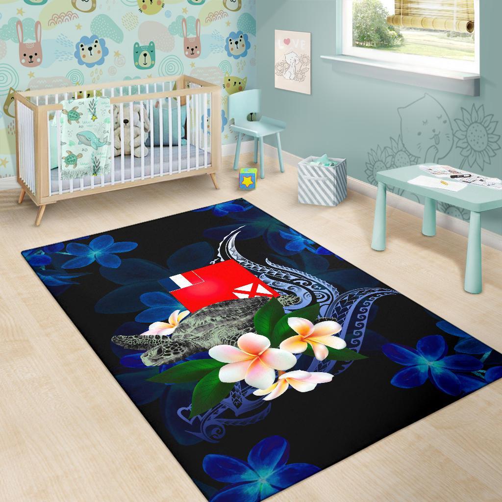 Wallis and Futuna Polynesian Area Rug - Turtle With Plumeria Flowers