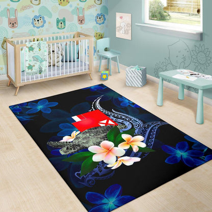 Wallis and Futuna Polynesian Area Rug - Turtle With Plumeria Flowers