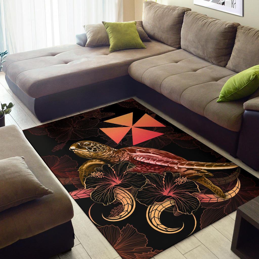 Wallis And Futuna Polynesian Area Rugs - Turtle With Blooming Hibiscus Gold