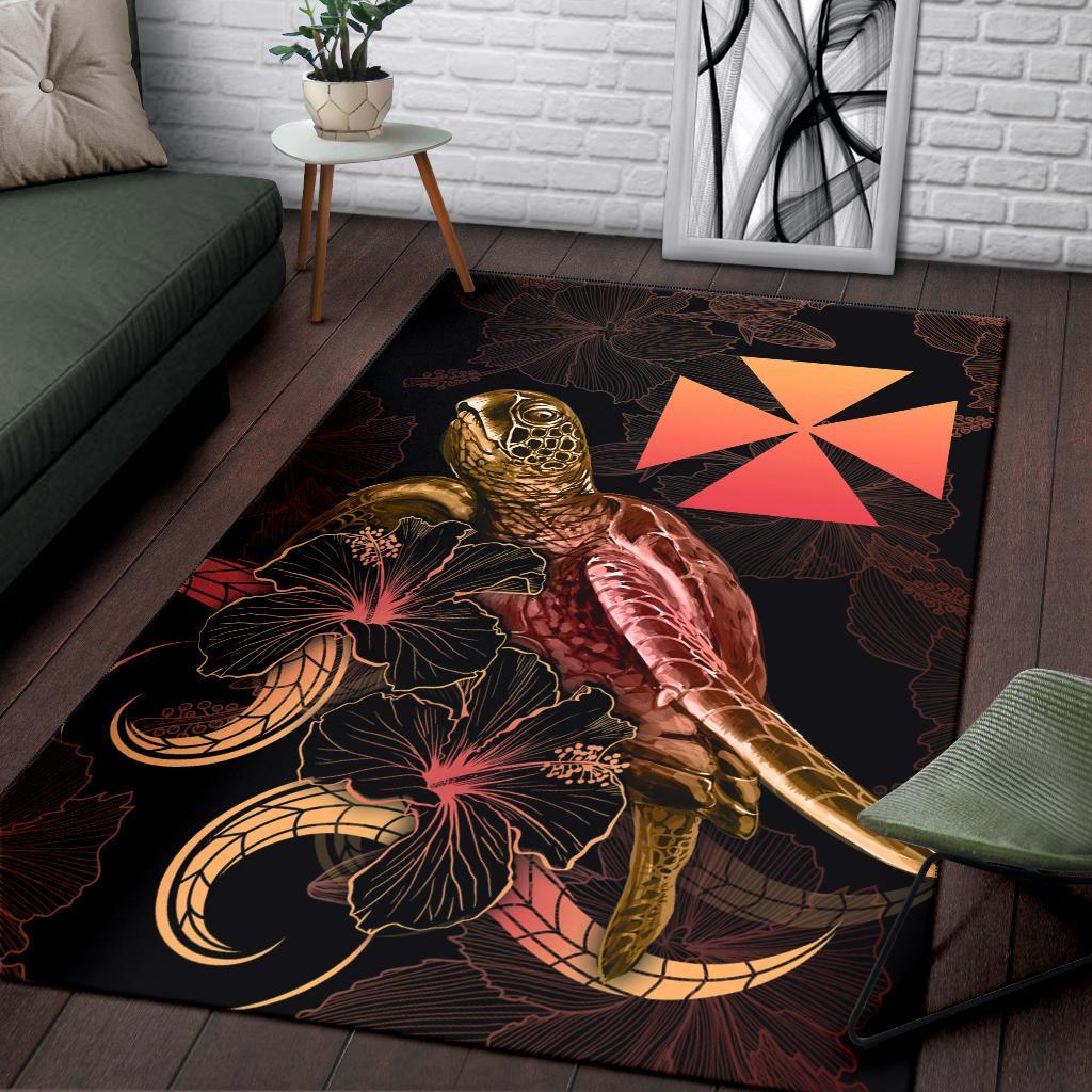 Wallis And Futuna Polynesian Area Rugs - Turtle With Blooming Hibiscus Gold