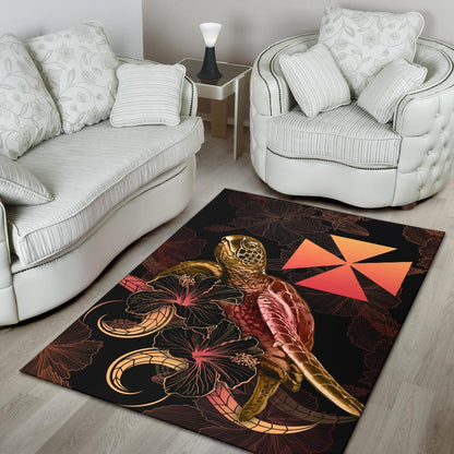 Wallis And Futuna Polynesian Area Rugs - Turtle With Blooming Hibiscus Gold