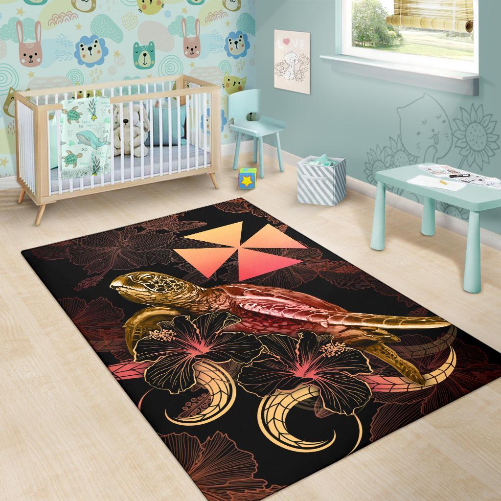Wallis And Futuna Polynesian Area Rugs - Turtle With Blooming Hibiscus Gold