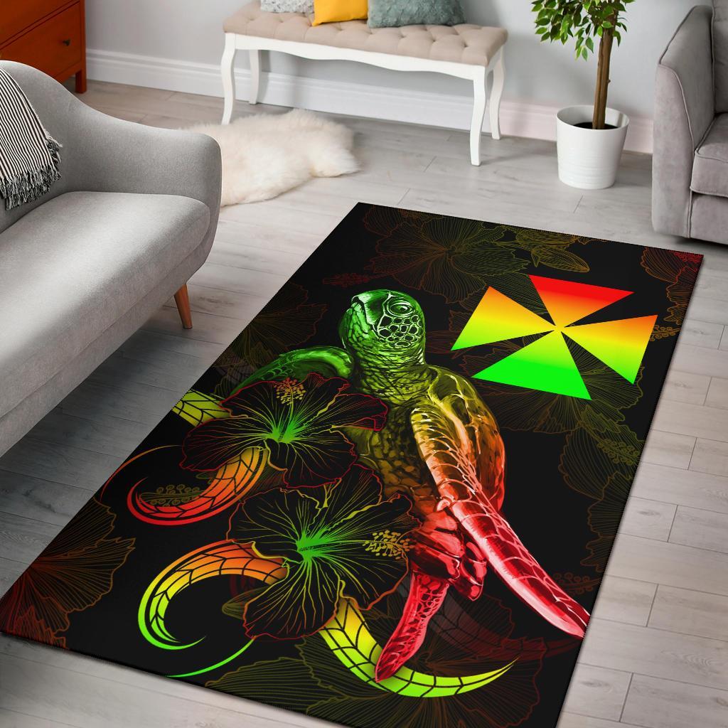 Wallis and Futuna Polynesian Area Rugs - Turtle With Blooming Hibiscus Reggae