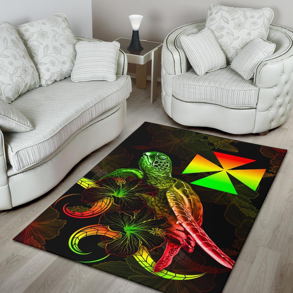 Wallis and Futuna Polynesian Area Rugs - Turtle With Blooming Hibiscus Reggae
