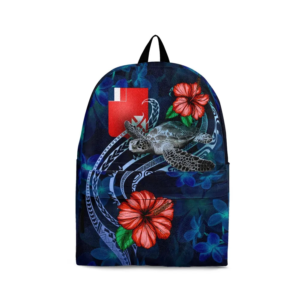 Wallis and Futuna Polynesian Backpack - Blue Turtle Hibiscus