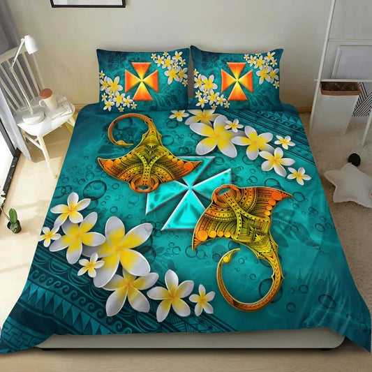 Wallis And Futuna Polynesian Bedding Set - Manta Ray Ocean