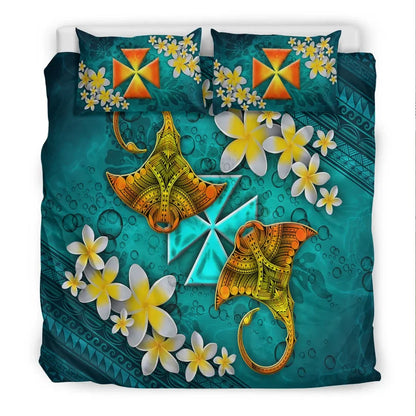 Wallis And Futuna Polynesian Bedding Set - Manta Ray Ocean
