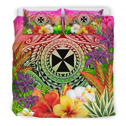 Wallis And Futuna Polynesian Bedding Set - Manta Ray Tropical Flowers