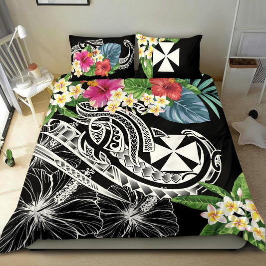 Wallis And Futuna Polynesian Bedding Set - Summer Plumeria (Black)