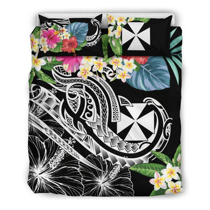 Wallis And Futuna Polynesian Bedding Set - Summer Plumeria (Black)