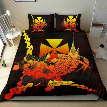 Wallis And Futuna Polynesian Bedding Set - Swordfish With Hibiscus