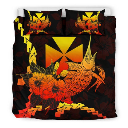 Wallis And Futuna Polynesian Bedding Set - Swordfish With Hibiscus