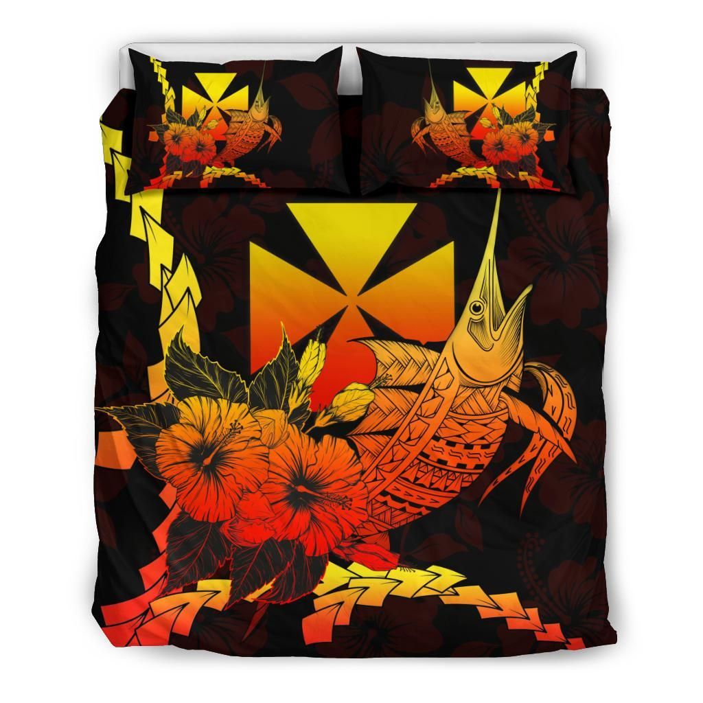 Wallis And Futuna Polynesian Bedding Set - Swordfish With Hibiscus