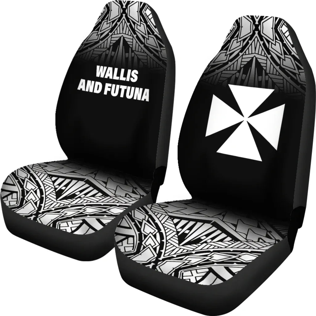 Wallis And Futuna Car Seat Covers - Wallis And Futuna Coat Of Arms Polynesian Tattoo Fog Black