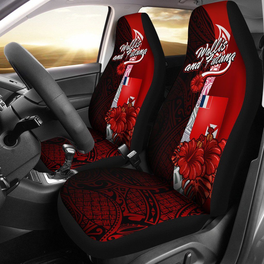 Wallis and Futuna Polynesian Car Seat Covers - Coat Of Arm With Hibiscus
