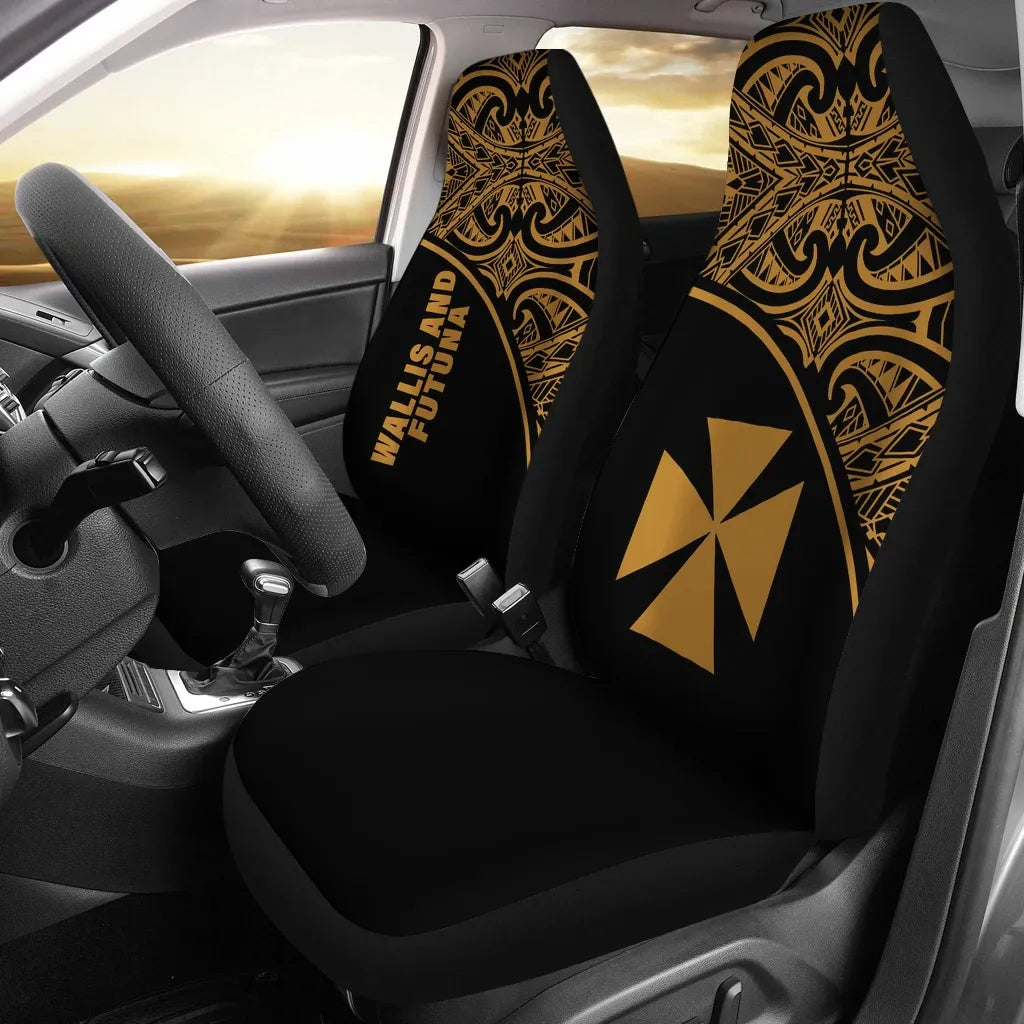 Wallis And Futuna Car Seat Covers - Wallis And Futuna Coat Of Arms Polynesian Tattoo Gold Curve