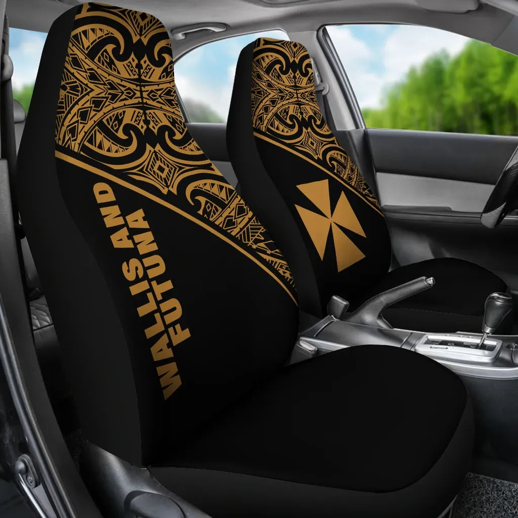 Wallis And Futuna Car Seat Covers - Wallis And Futuna Coat Of Arms Polynesian Tattoo Gold Curve