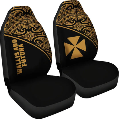Wallis And Futuna Car Seat Covers - Wallis And Futuna Coat Of Arms Polynesian Tattoo Gold Curve