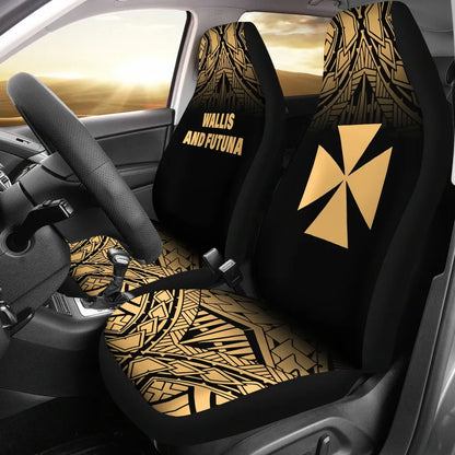 Wallis And Futuna Car Seat Covers - Wallis And Futuna Coat Of Arms Polynesian Tattoo Fog Gold