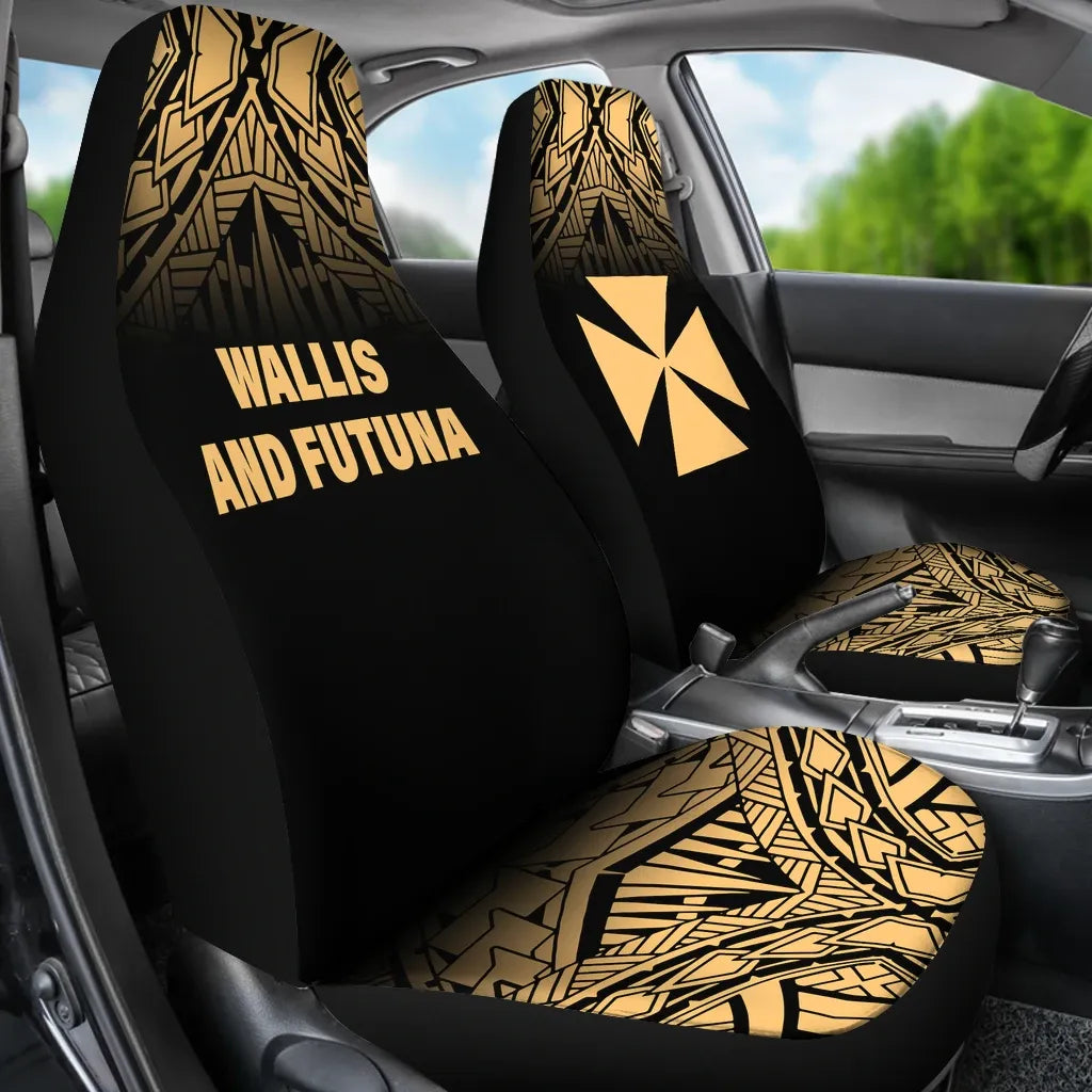 Wallis And Futuna Car Seat Covers - Wallis And Futuna Coat Of Arms Polynesian Tattoo Fog Gold