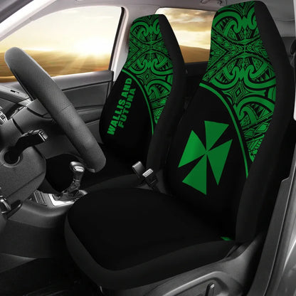 Wallis And Futuna Car Seat Covers - Wallis And Futuna Coat Of Arms Polynesian Tattoo Green Curve