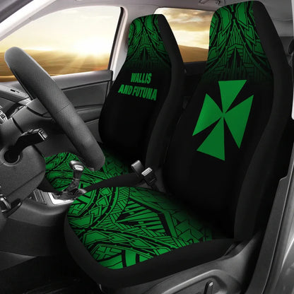 Wallis And Futuna Car Seat Covers - Wallis And Futuna Coat Of Arms Polynesian Tattoo Fog Green
