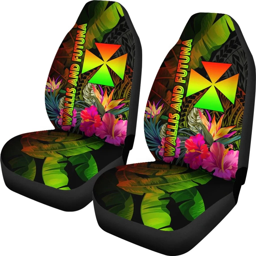 Wallis and Futuna Polynesian Car Seat Covers - Hibiscus and Banana Leaves