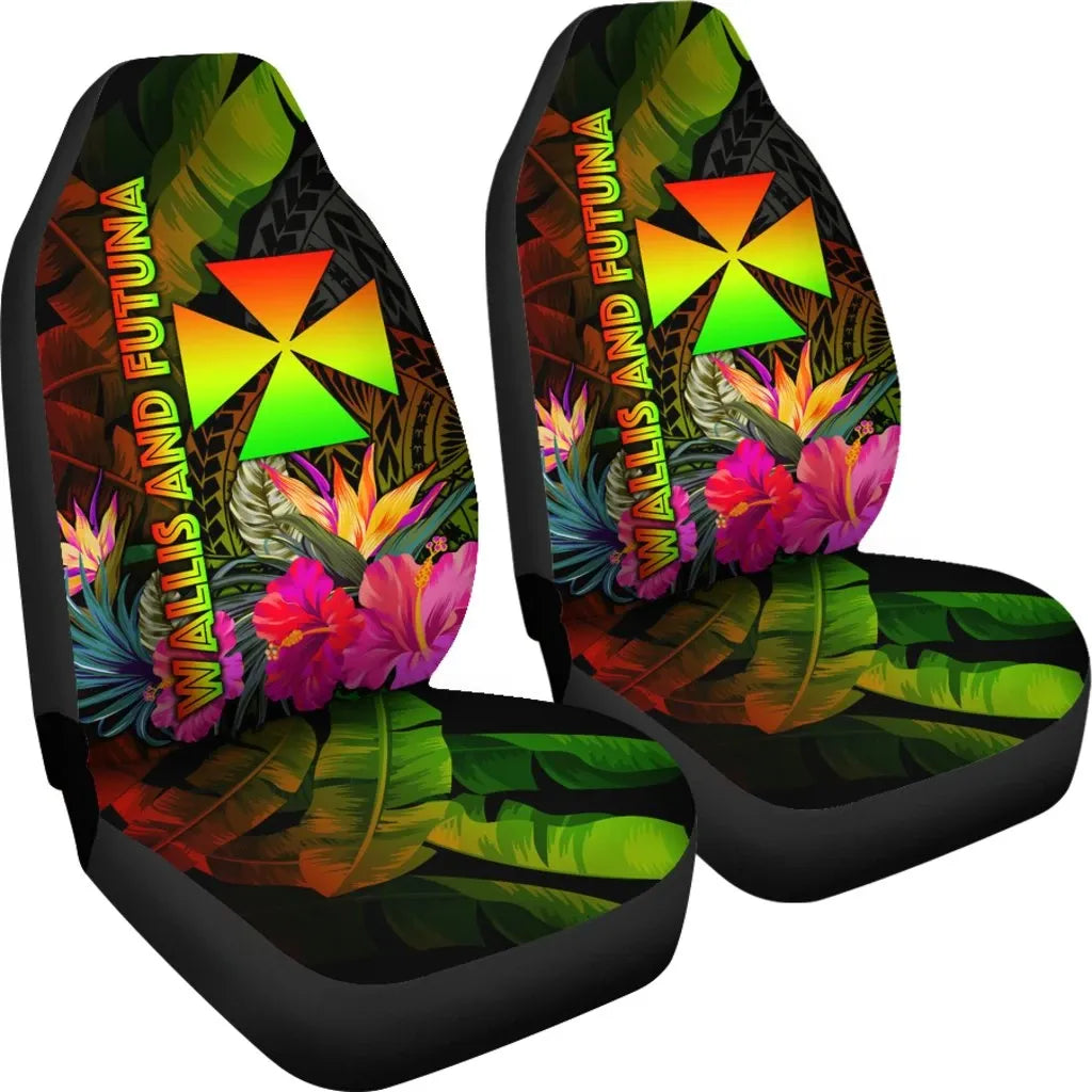 Wallis and Futuna Polynesian Car Seat Covers - Hibiscus and Banana Leaves