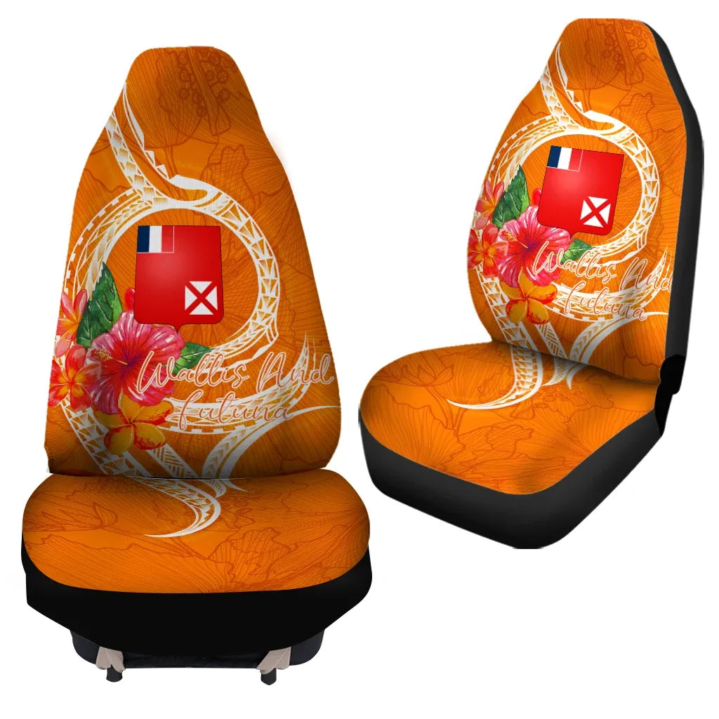 Wallis And Futuna Polynesian Car Seat Covers - Orange Floral With Seal