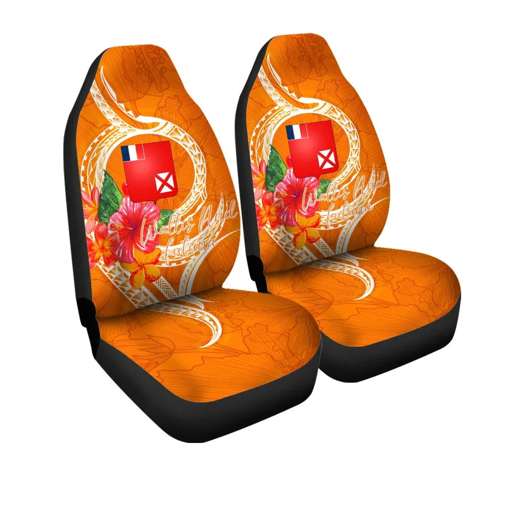 Wallis And Futuna Polynesian Car Seat Covers - Orange Floral With Seal