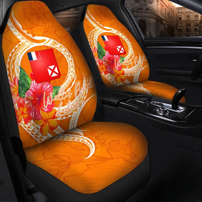 Wallis And Futuna Polynesian Car Seat Covers - Orange Floral With Seal