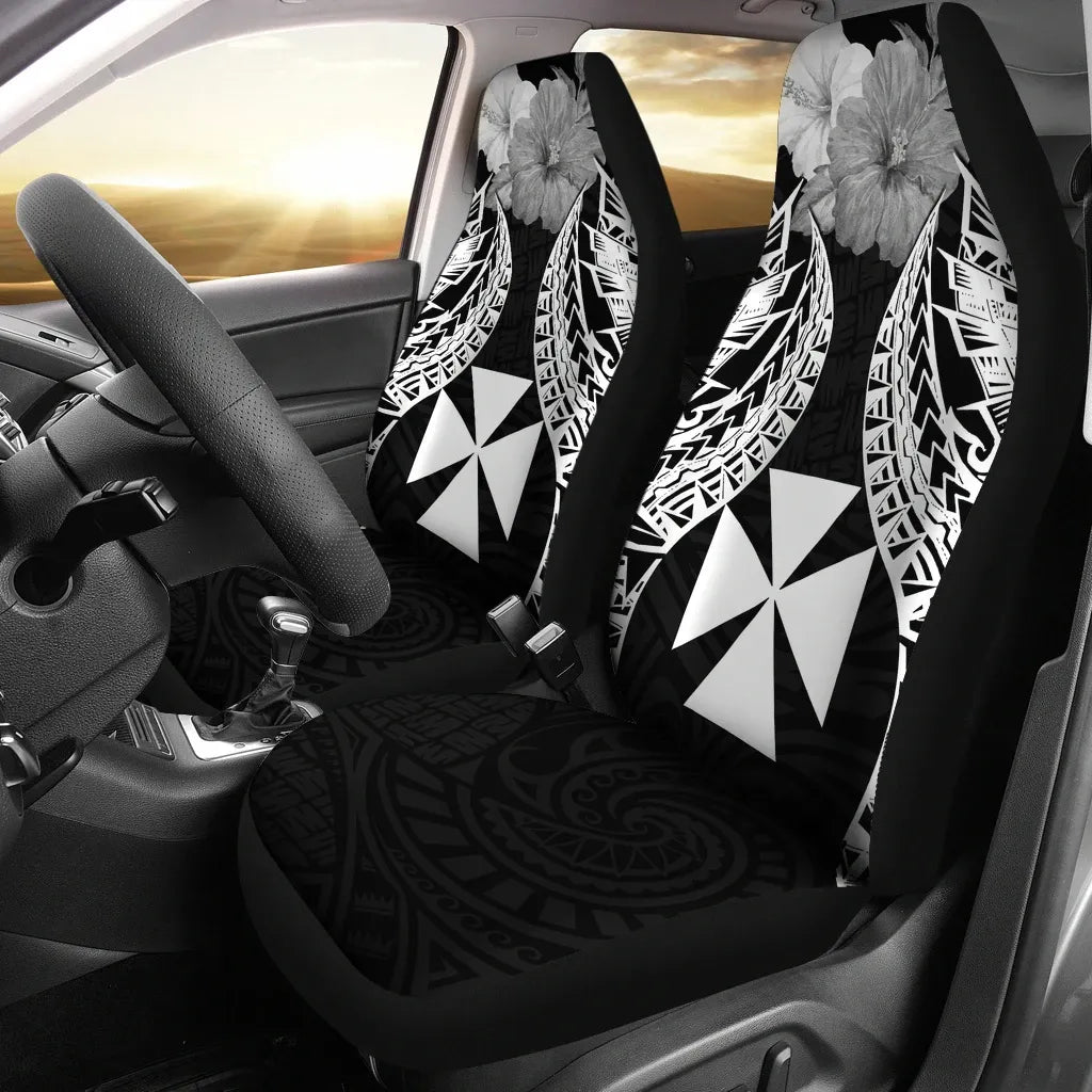 Wallis And Futuna Polynesian Car Seat Covers Pride Seal And Hibiscus Black