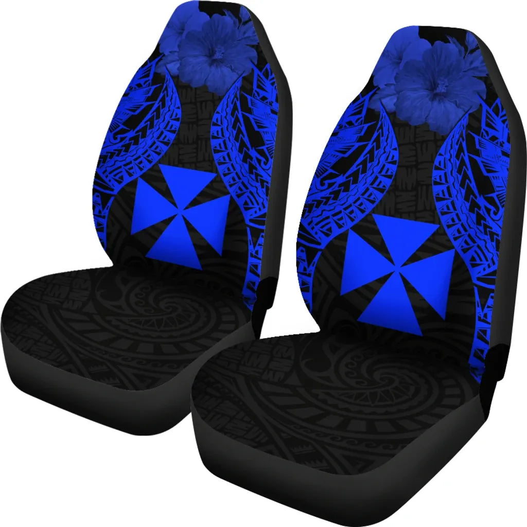 Wallis And Futuna Polynesian Car Seat Covers Pride Seal And Hibiscus Blue