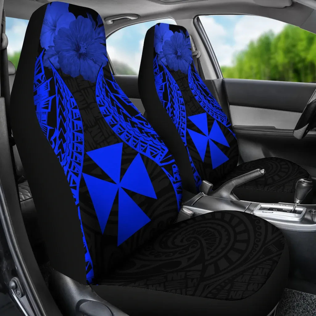 Wallis And Futuna Polynesian Car Seat Covers Pride Seal And Hibiscus Blue