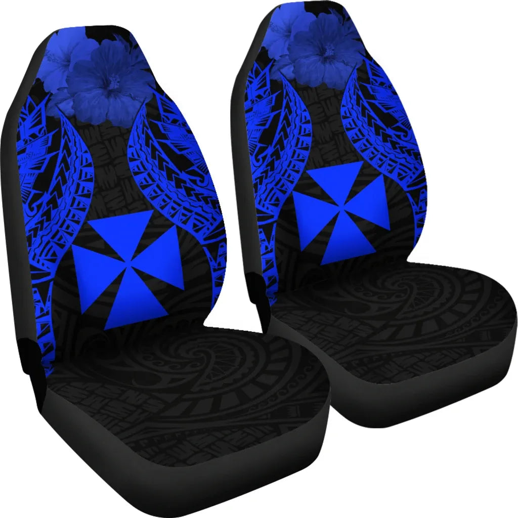 Wallis And Futuna Polynesian Car Seat Covers Pride Seal And Hibiscus Blue