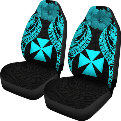 Wallis And Futuna Polynesian Car Seat Covers Pride Seal And Hibiscus Neon Blue