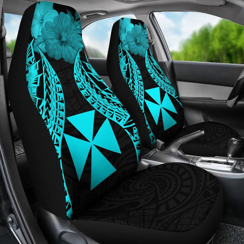 Wallis And Futuna Polynesian Car Seat Covers Pride Seal And Hibiscus Neon Blue