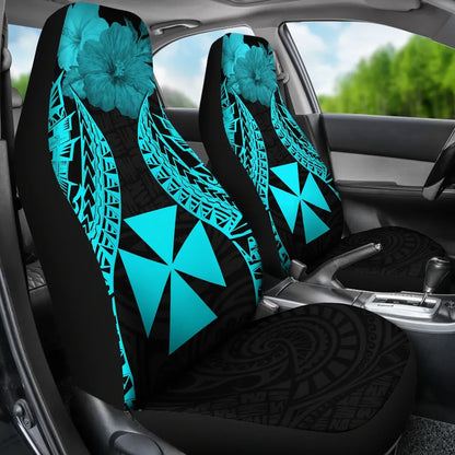 Wallis And Futuna Polynesian Car Seat Covers Pride Seal And Hibiscus Neon Blue