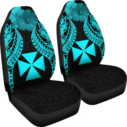 Wallis And Futuna Polynesian Car Seat Covers Pride Seal And Hibiscus Neon Blue